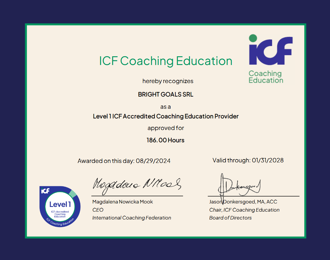 Acreditare ICF Level 1 — Bright Goals SRL, recunoașterea oficială a școlii