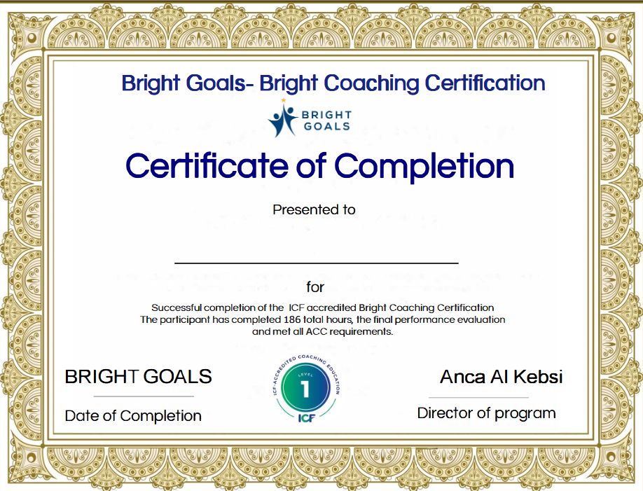Certificat de absolvire Bright Coaching Certification — 186 ore